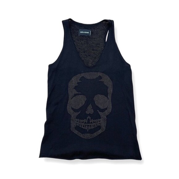 Zadig & Voltaire black crystal skull merino wool tank top size XS - Picture 1 of 5